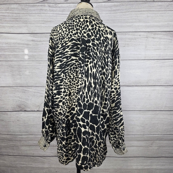 Dorman Vintage Animal Print Button-Up 100% Silk Blouse - Picture 3 of 4